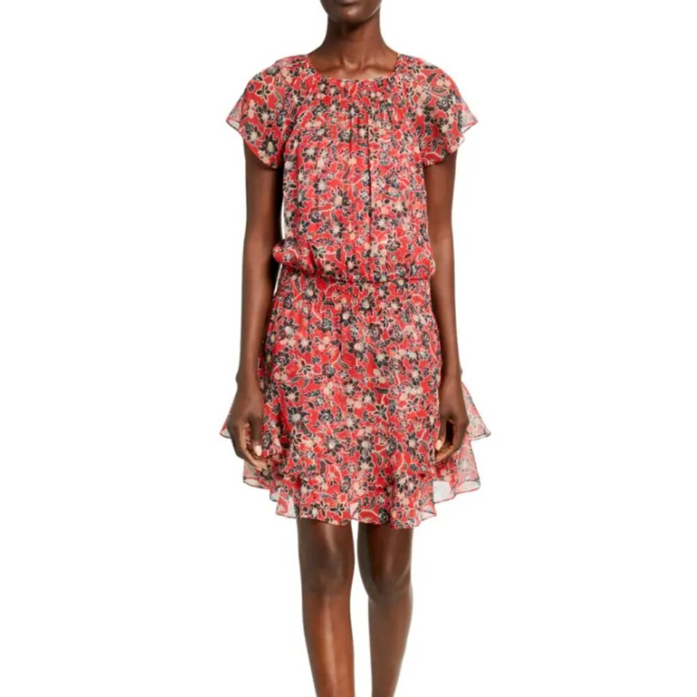 Parker Red Floral Silk Mini Dress